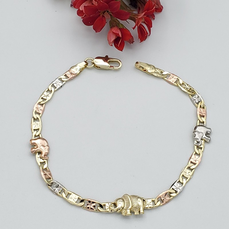 Woman Tri Color Gold Plated 3 Turtles Chain Turtle Bracelet. Oro Laminado gallery