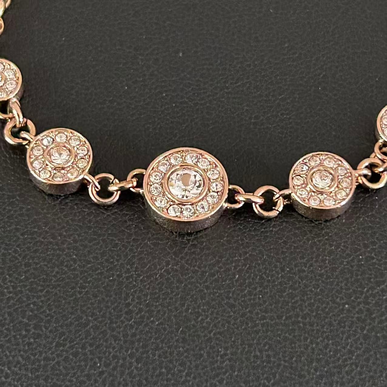 Rose Gold Tone Crystal Pave Disc Station Bracelet 6-7.5" Adjustable Jewelry gallery