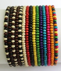 Mens Wooden Bead Tribal / Surfer Elastic Bracelet – 4x3mm beads – 15 Colours NEW