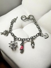 Beach Charm Bracelet, Nautical Summer Jewelry, Anchor Palm Tree Girl, Adjustable