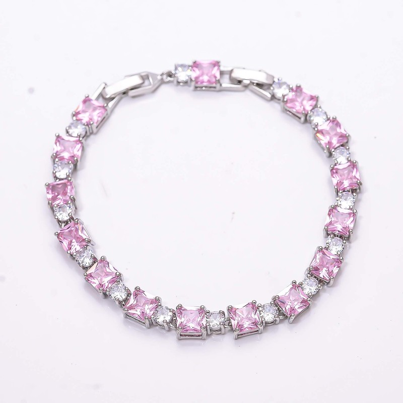 Pink Sapphire Simulated 925 Sterling Silver Tennis Bracelet 7.99" B820 Christmas gallery