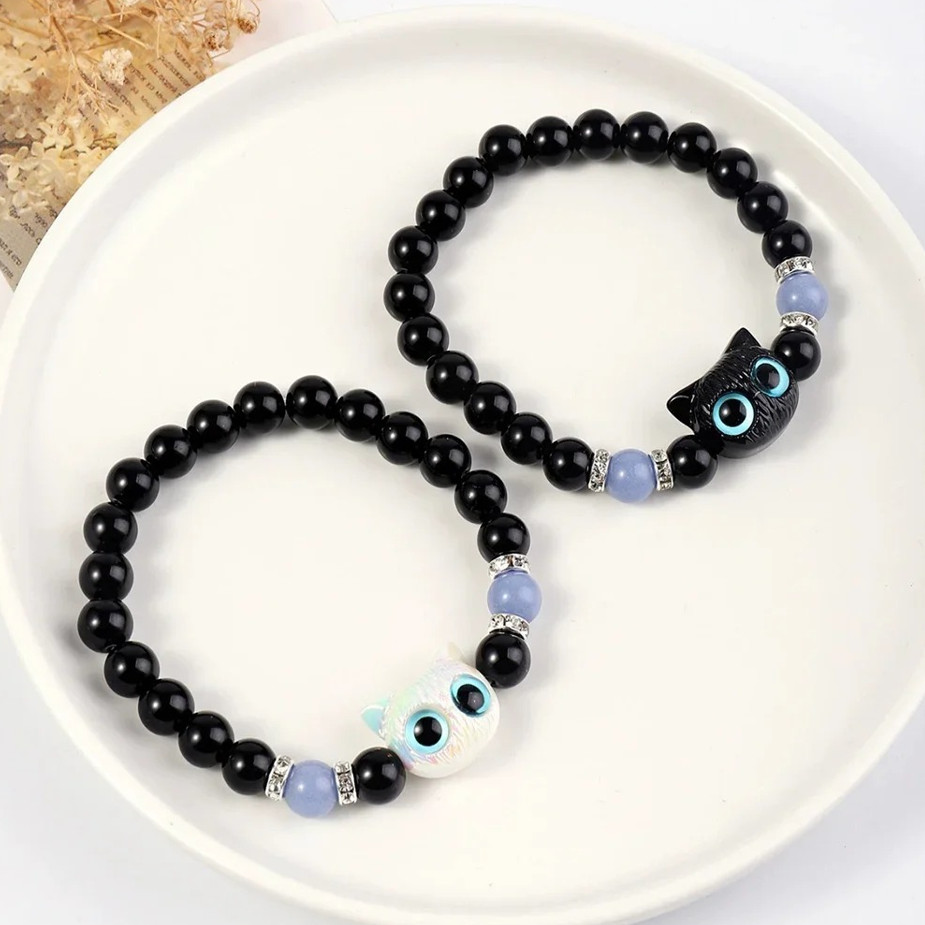 1/2 pcs Cute Luminous Cat Head Matching Bracelet for Couples & Friends gallery
