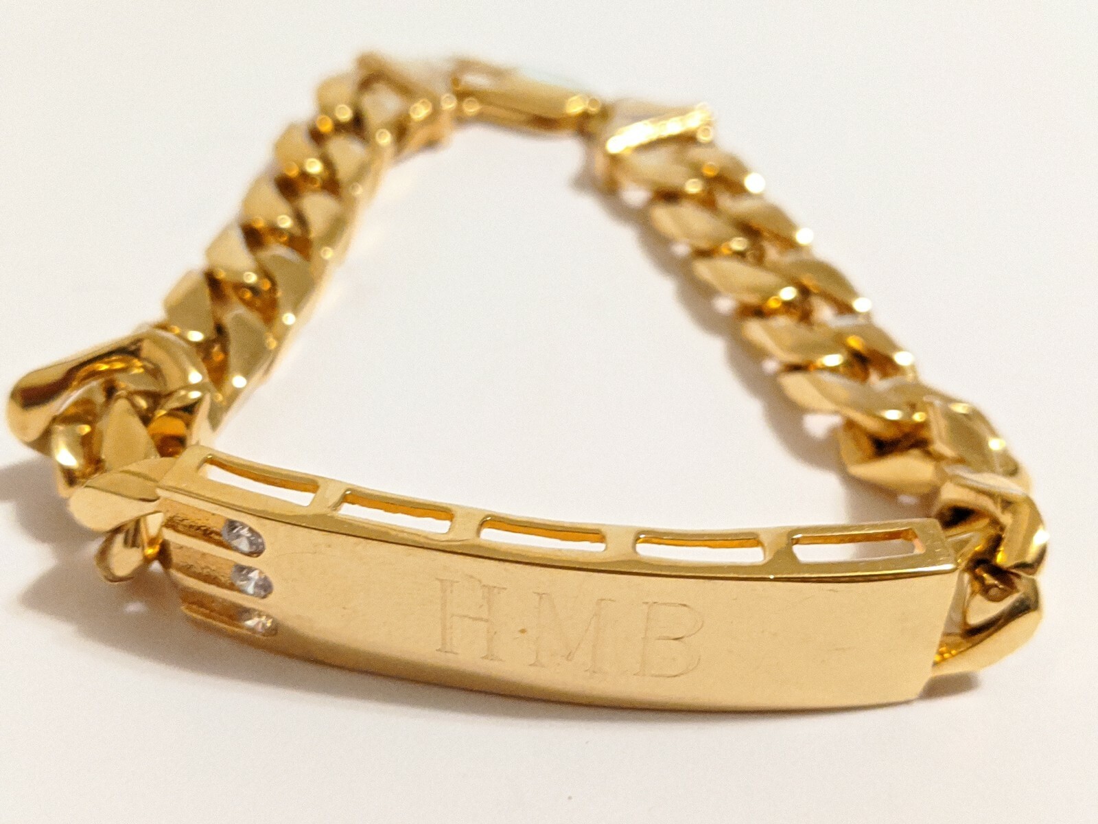 HEAVY GOLD ELECTROPLATE H M B ID BRACELET THE INITIALS LETTERS HMB LIND 14K HGE gallery