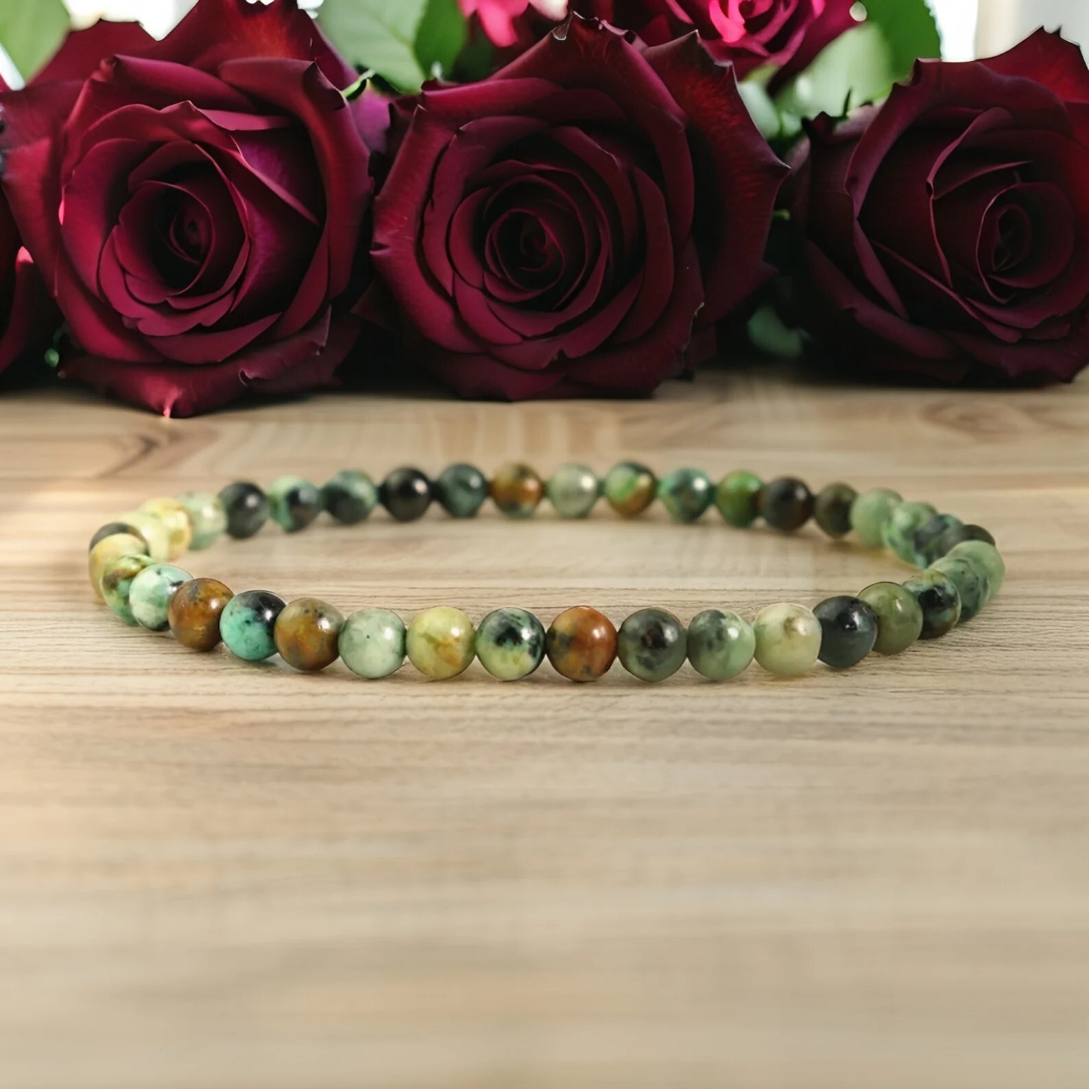 Natural African Turquoise 4mm beads Healing Bohemian women men stretch bracelet gallery