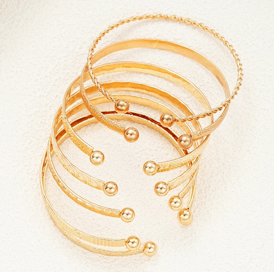 7pcs Punk Gold Color Bracelet Set Goth Heart Bangle Jewelry Women - NEW gallery
