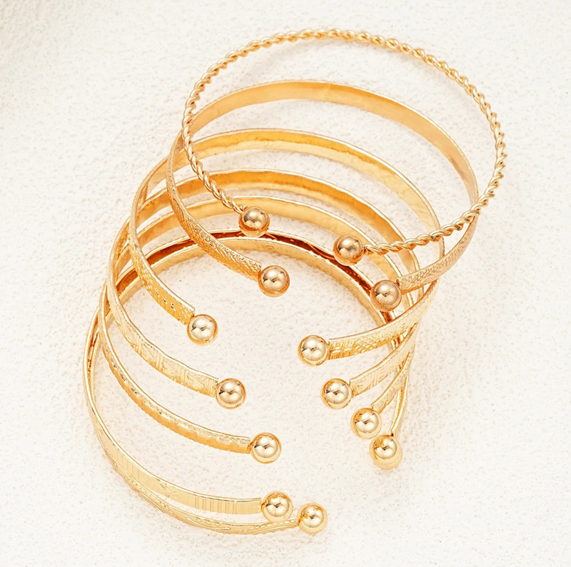 7pcs Punk Gold Color Bracelet Set Goth Heart Bangle Jewelry Women - NEW gallery