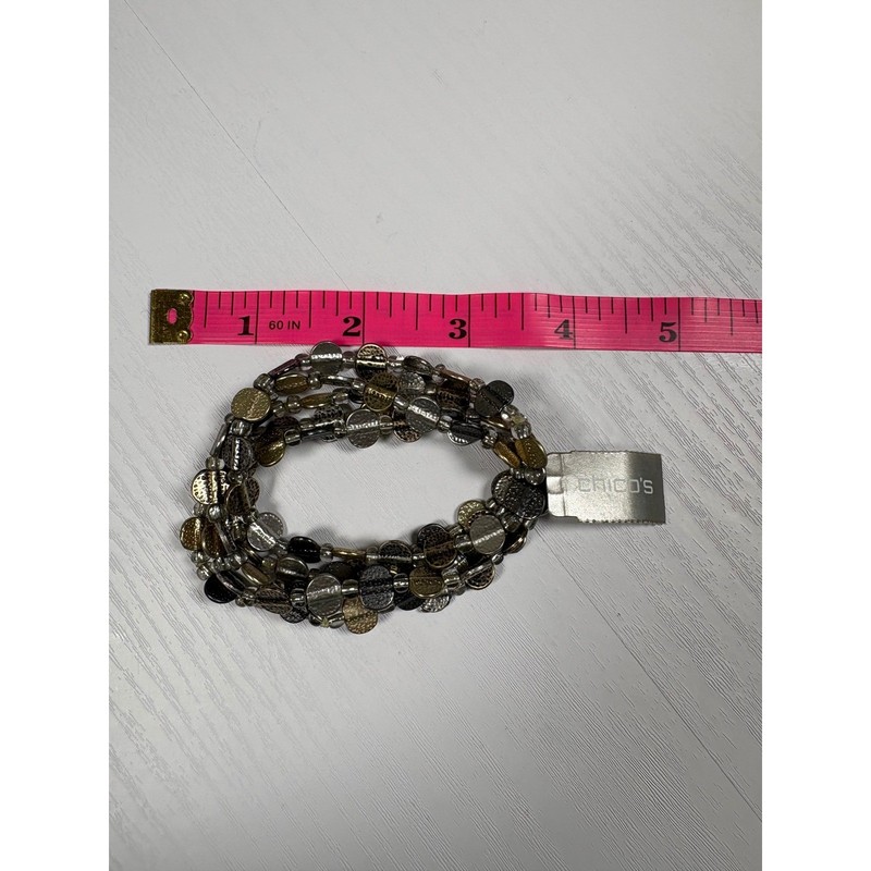 Chicos Multi Strand Stretch Bracelet Hammered Metallic Disc Gold Silver Boho NEW gallery