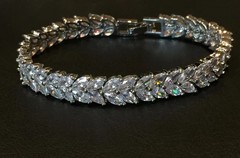 18K White Gold Plated Tennis Bracelet Made Simulated Diamond Marquise Stone 7”