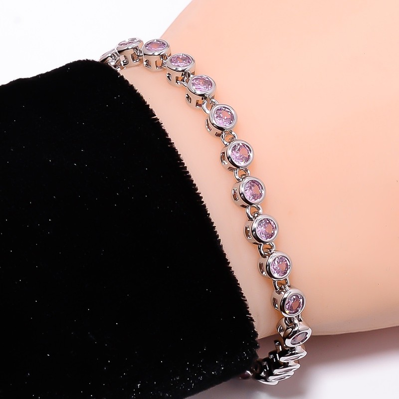 Pink Sapphire - Simulated 925 Sterling Silver Adjustable Bracelet 7-8" B128314 gallery