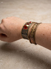 Lot of 2 Chunky Wide Cuff Bracelets Vintage Tibetan Nepal Om Mantra