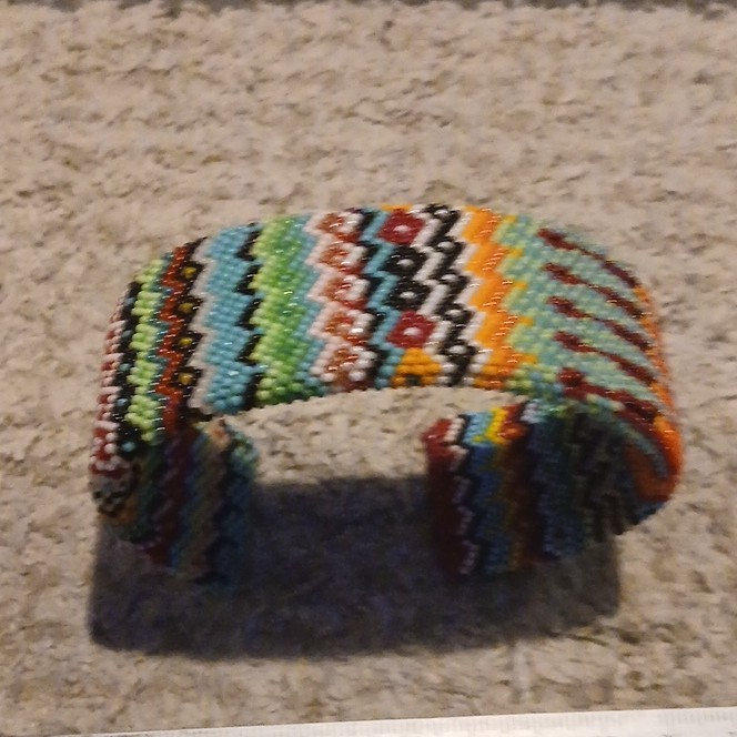 Multicolor Glass Beaded Cuff Bracelet Handmade Zigzag Pattern Bohemian gallery