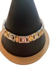 Two Tone Gold Silver Link Bracelet Fold Over Clasp Stainless Steel Unisex 7.25″