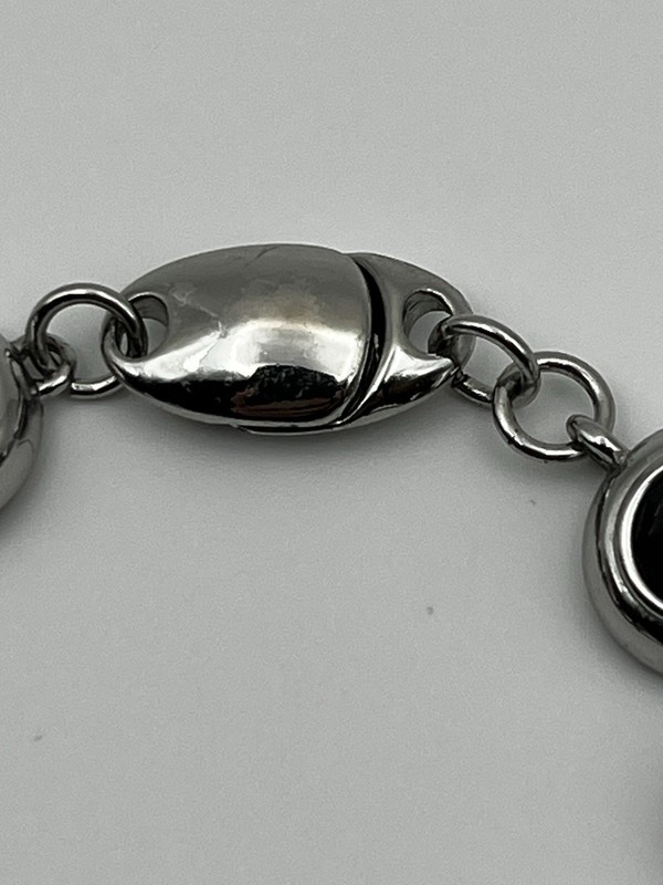 Silver Tone Black & Clear Rhinestone Teardrop Round Link Station Bracelet 7.5" gallery