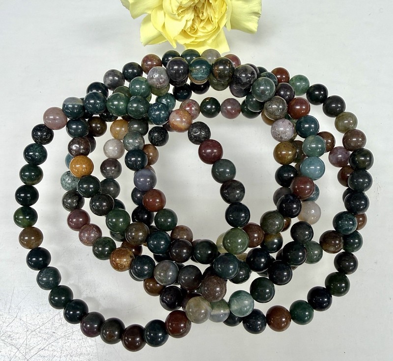 Wholesale 6 Pcs Natural Indian Moss Agate 6mm 7.5” Crystal Stretch Bracelet gallery