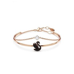 Women’s Black Swan Crystal Bracelet Rose Gold Tone Adjustable Chain Bangle Fashi