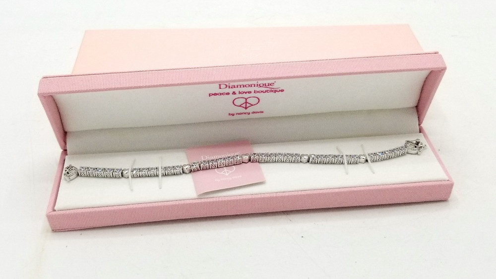 Diamonique Nancy Davis 925 Sterling CZ Heart Love 8" Tennis Bracelet New