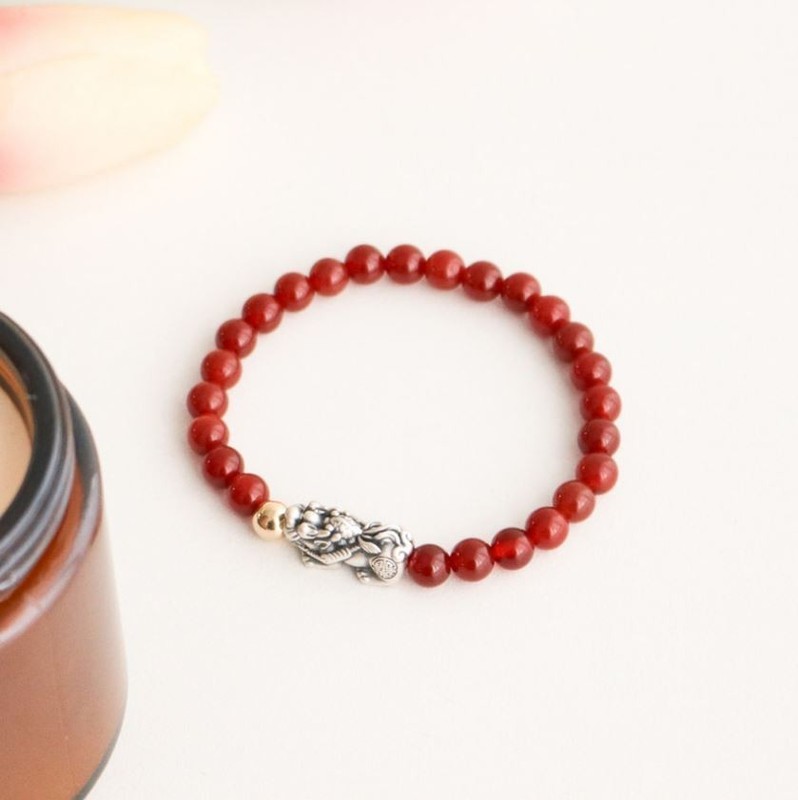 AAA Red Agate Pixiu Bracelet 6mm Gold Bead Natural Stone Lucky Gift Jewelry gallery