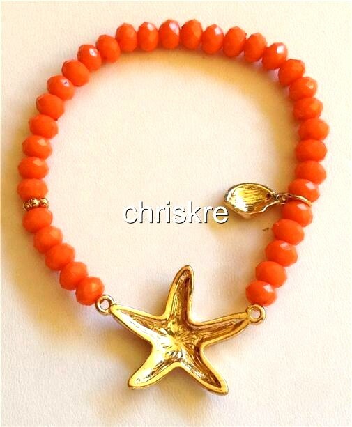 Coral Starfish Bracelet Crystals Gold Shells Beaded Nautical Island Beach Plated gallery