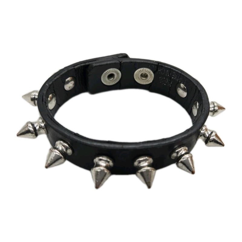 Black Leather Bracelet Stud Unisex Biker Punk Gothic Snap Closure 9 in gallery