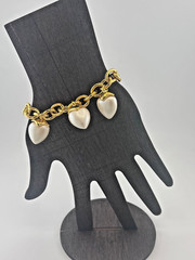 Vintage style White Faux Pearl Heart Shape Charms Bracelet gold-tone