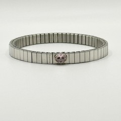 Pink Rhinestone Silver Tone Metal Stretch Expansion Bangle Bracelet Y2K Style