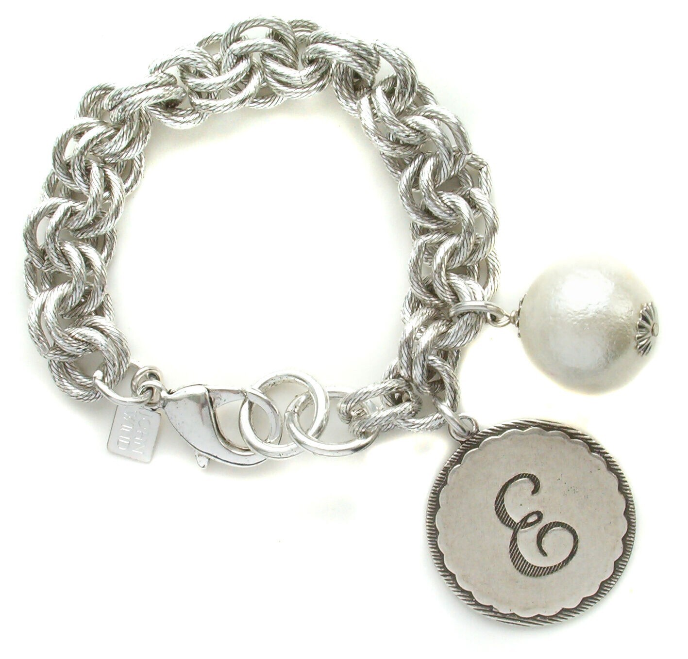 John Wind Sorority Gal Cotton Pearl Initial Bracelet Silver Initial E gallery