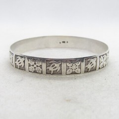 Sterling Silver 925 Turtles & Flowers Bangle Bracelet 7.75″ K5291