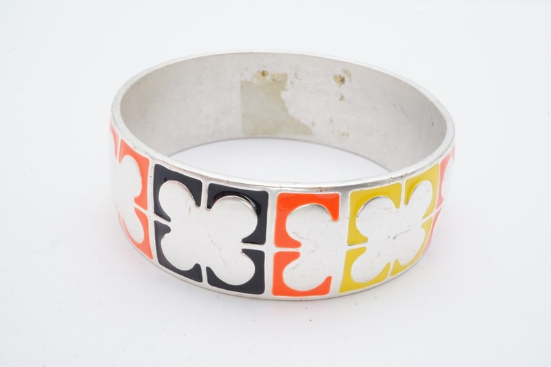 Bangle Bracelet Silver Tone Enamel Yellow Black 7.75" gallery