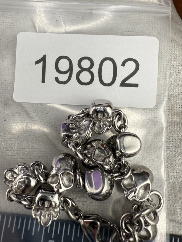 Skull Charm Bracelet Goth Steampunk Silver Tone 6" gallery