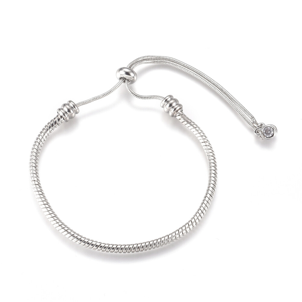 5x Vacuum Plating Adjustable Snake Chain Slider Bracelet with Rhinestone Charms