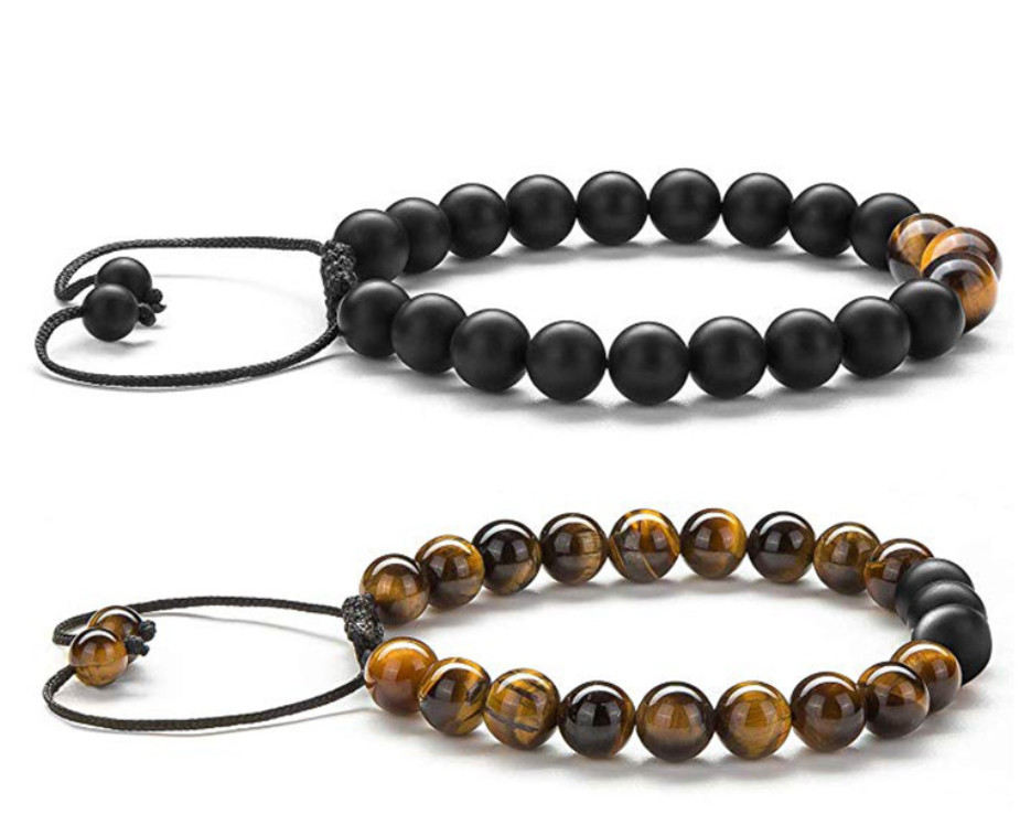 2Pcs Beaded Bracelets Set Tiger Eye Matte Agate Lava Rock Bracelets for Men gallery