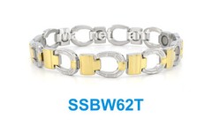Silver & gold horseshoe, High power magnetic stainless steel link bracelet