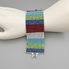SWAROVSKI Crystal Wide Band Bracelet Multicolor 7 in Suede Backed Signed