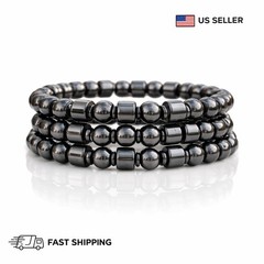 3 Pcs Magnetic Therapy Weight Loss Hematite Stone Beads Bracelet Jewelry
