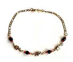 18k gold filled Elephant Azabache Good Luck anklet 9.25″/Tobillera Elefante-A20