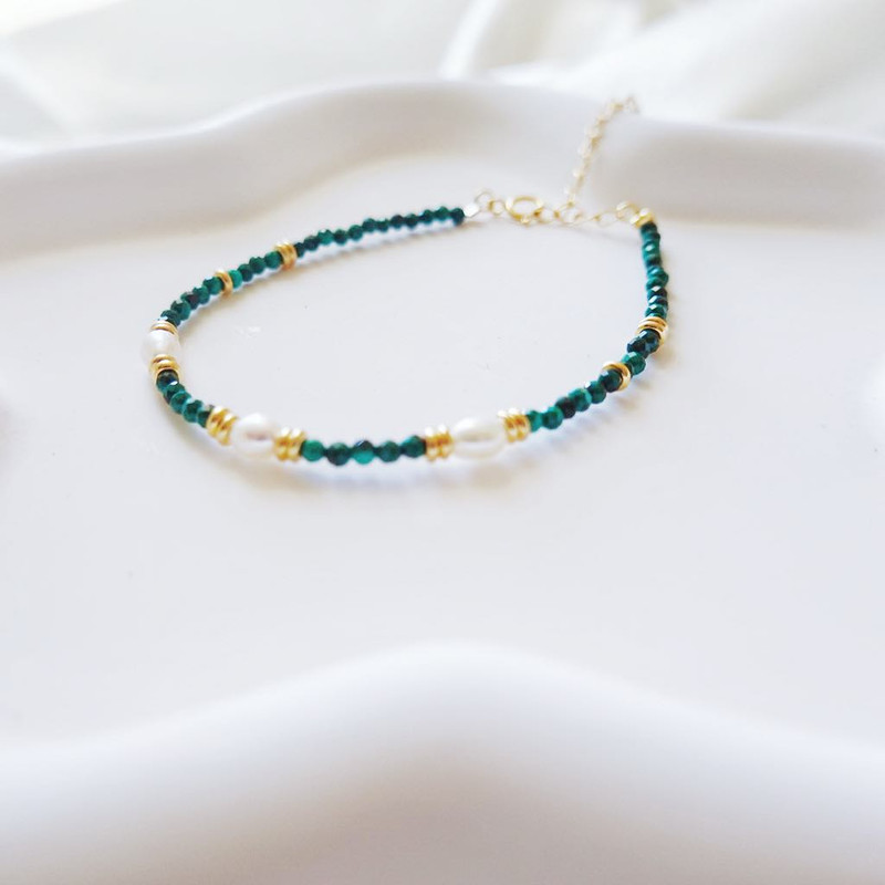 Green Malachite Pearl Bracelet: Natural Gemstone Bracelet gallery