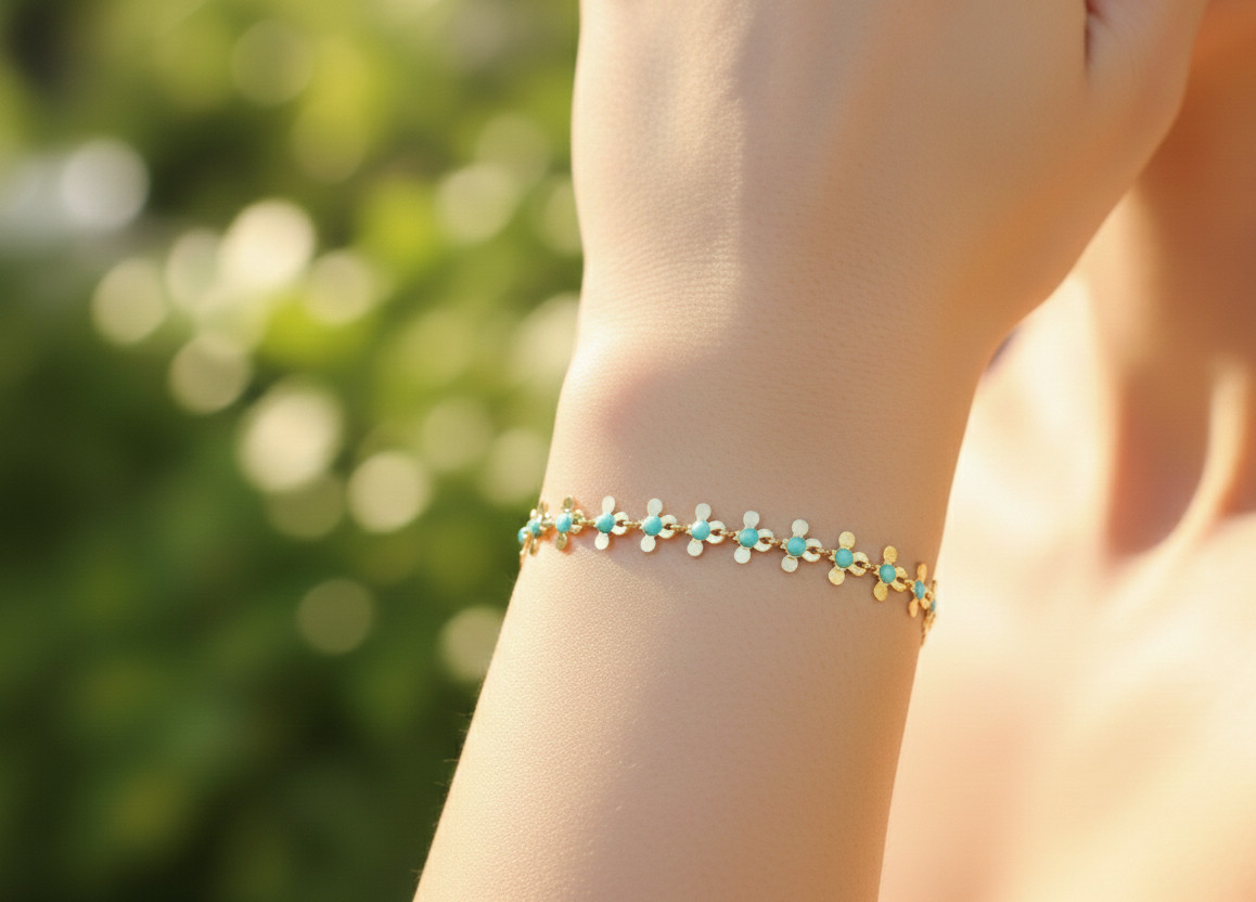 Gold Color Bracelet 18K Gold Plated Turquoise Floral Charm Designer Bracelet gallery