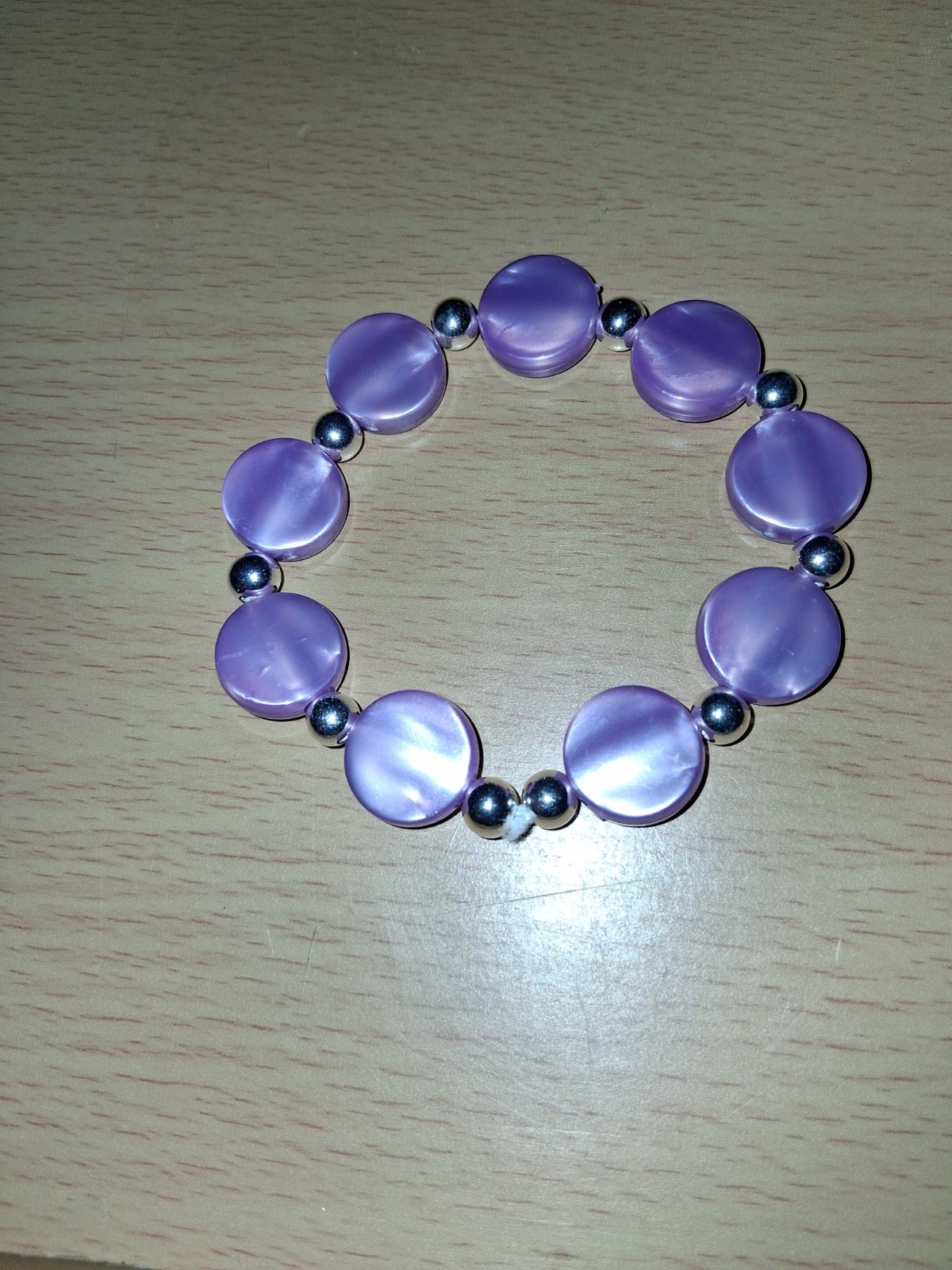 Purple Round Beaded Stretch Bracelet with Silver-Tone Spacer Beads No Clasp gallery
