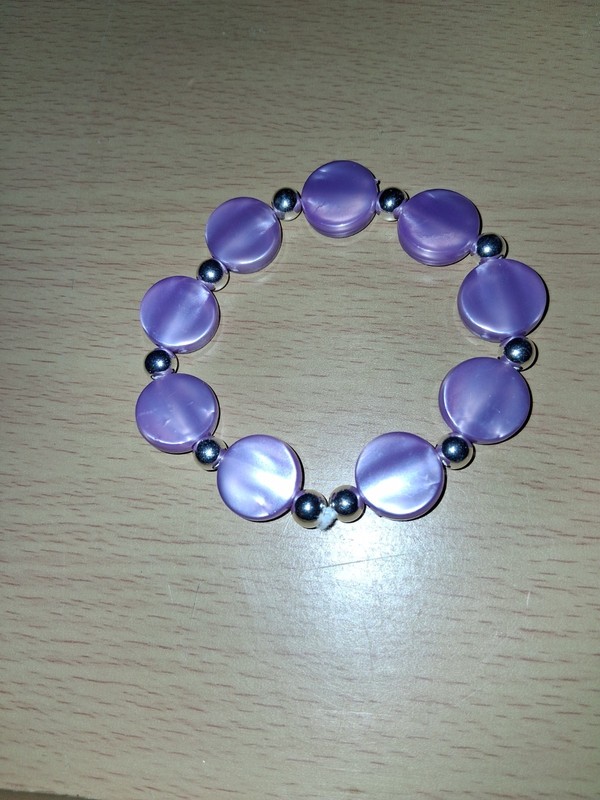 Purple Round Beaded Stretch Bracelet with Silver-Tone Spacer Beads No Clasp gallery