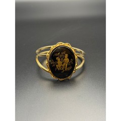 Vintage Bracelet Black Cameo Gold Gemini Children Cherubs Bangle Cuff