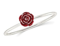 Stering Silver Rose Flower Flexible Bangle Bracelet