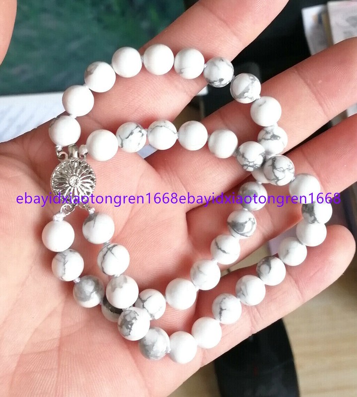 2 Rows 6/8/10mm White Turquoise Round Gemstone Beads Bracelets 7.5 Inch gallery