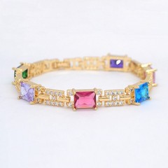 18K Yellow Gold Filled Women Fashion Rectangle Rainbow Mystic Topaz Bracelet