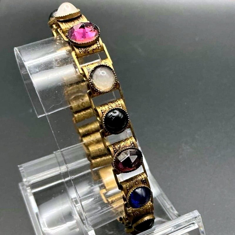 Antique Victorian Book Chain Bullet Cabochon Bracelet gallery