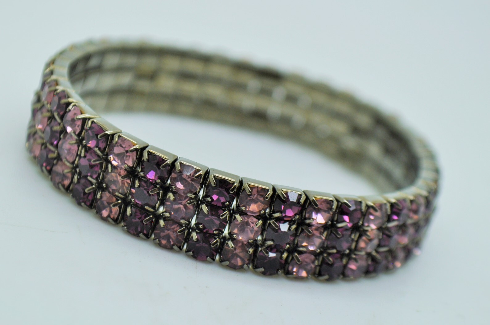 3Row purple & dark multi color Rhinestone Black nickel Stretch fashion Bracelet gallery