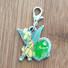 Disney Tinker Bell August Green Heart Dangle Charm Lobster Clasp Signed