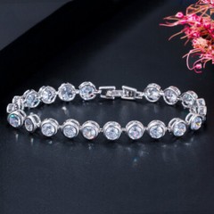 Beauty Round Cubic Zirconia Yellow Gold Plated Multicolor Rainbow Women Bracelet