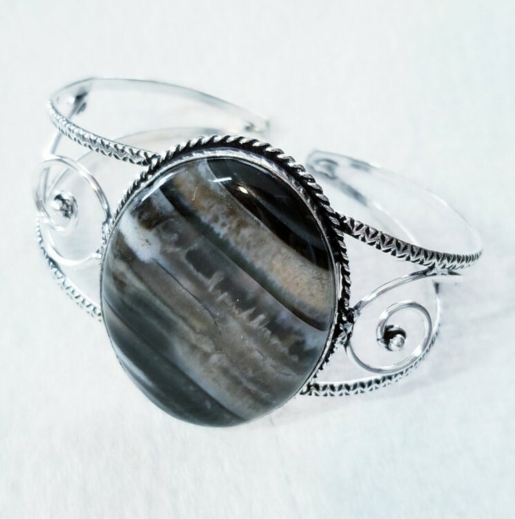 4323. Botswana Agate Handmade 925 Silver Plated Ethnic Cuff Bangle REDUCED gallery