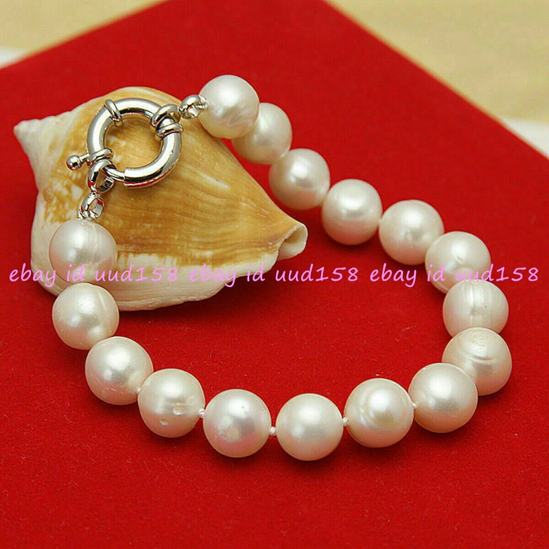 AA+ Real Natural 9-10mm white freshwater cultured pearl bracelet 7.5" gallery