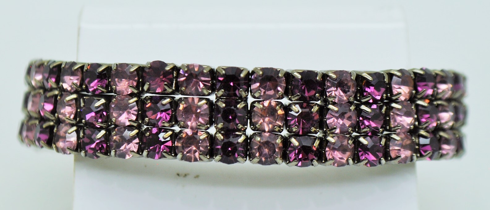 3Row purple & dark multi color Rhinestone Black nickel Stretch fashion Bracelet gallery